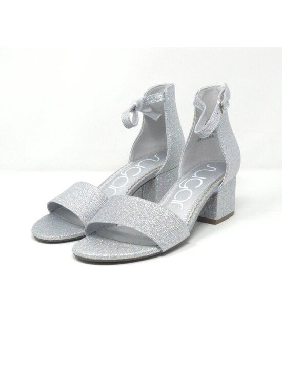 Sugar Shoes - Sugar Noelle Silver Glitter Ankle Strap Block Heel Sandals Size 6M